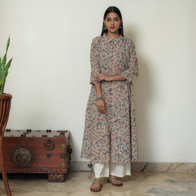 Buy Block Print Cotton A-Line Kalamkari Kurta For Women