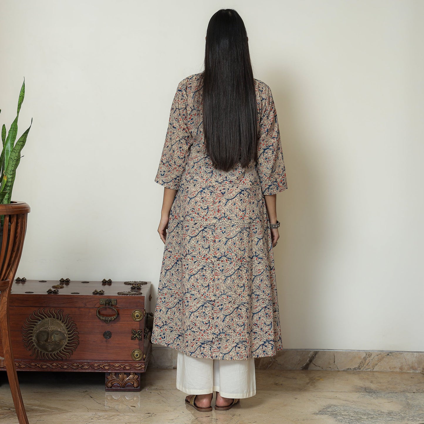 Buy Block Print Cotton A-Line Kalamkari Kurta For Women