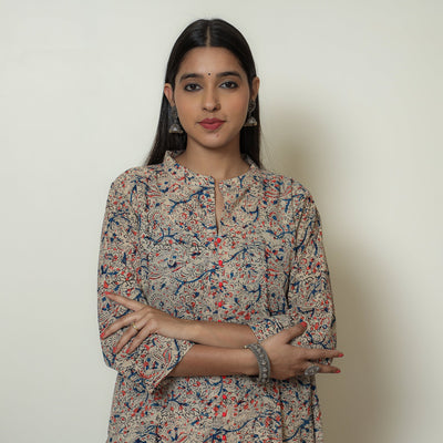 Buy Block Print Cotton A-Line Kalamkari Kurta For Women