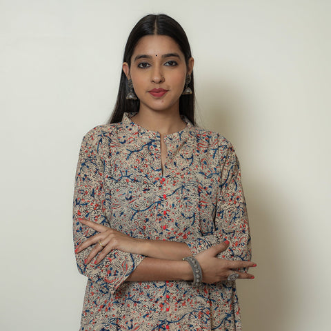 Buy Block Print Cotton A-Line Kalamkari Kurta For Women