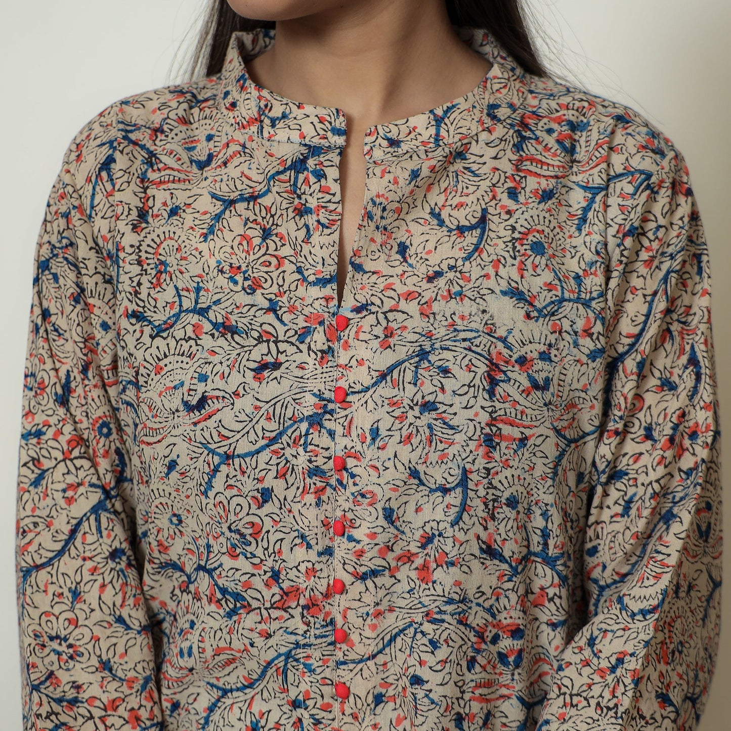 Buy Block Print Cotton A-Line Kalamkari Kurta For Women