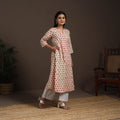 Beige - cotton a-line sanganeri kurta 01 - handcrafted