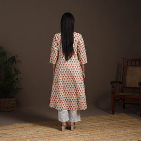 Beige - cotton a-line sanganeri kurta 01 - handcrafted