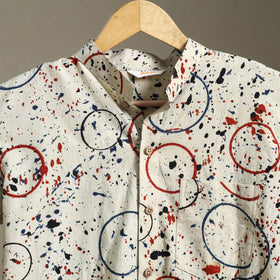 Beige Block Print Cotton Men Half Sleeve Ajrakh Shirt