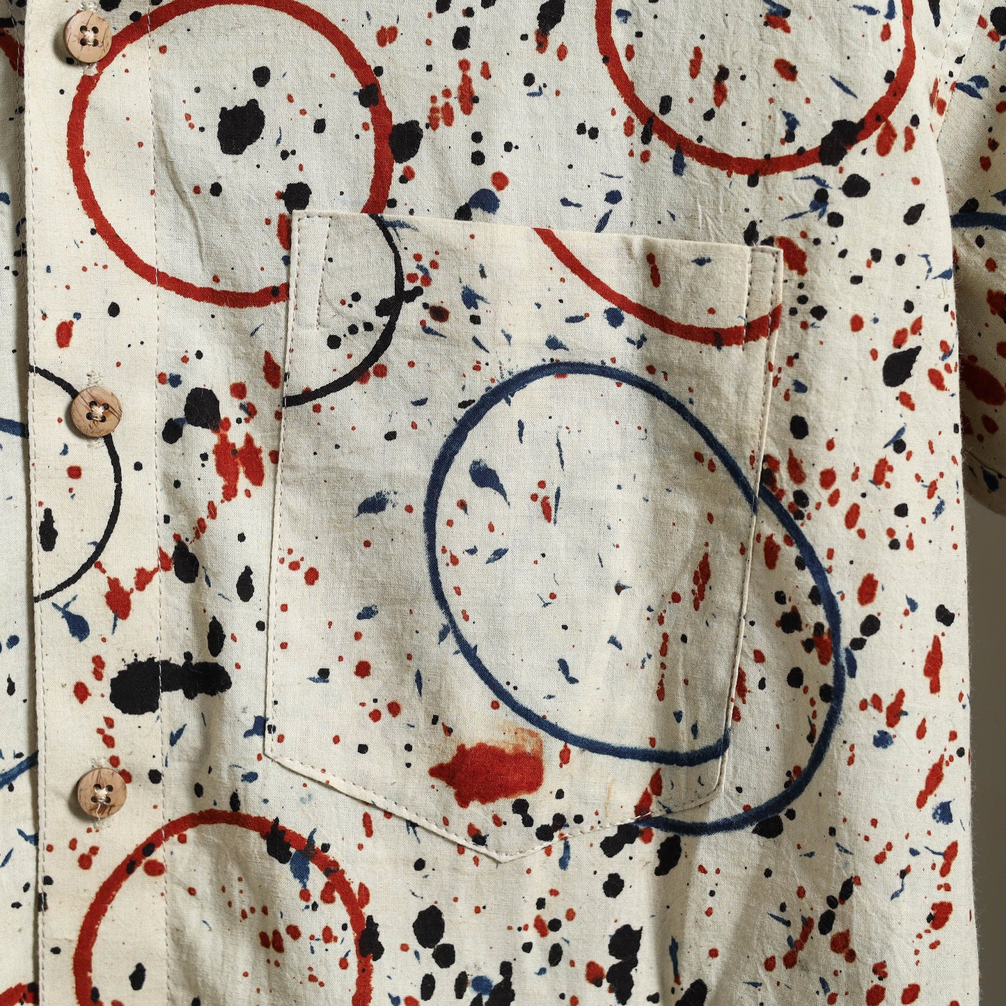 Beige Block Print Cotton Men Half Sleeve Ajrakh Shirt