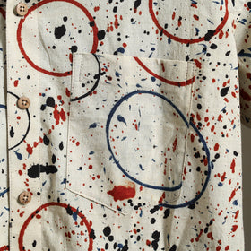 Beige Block Print Cotton Men Half Sleeve Ajrakh Shirt