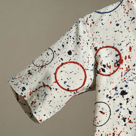 Beige Block Print Cotton Men Half Sleeve Ajrakh Shirt