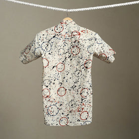 Beige Block Print Cotton Men Half Sleeve Ajrakh Shirt