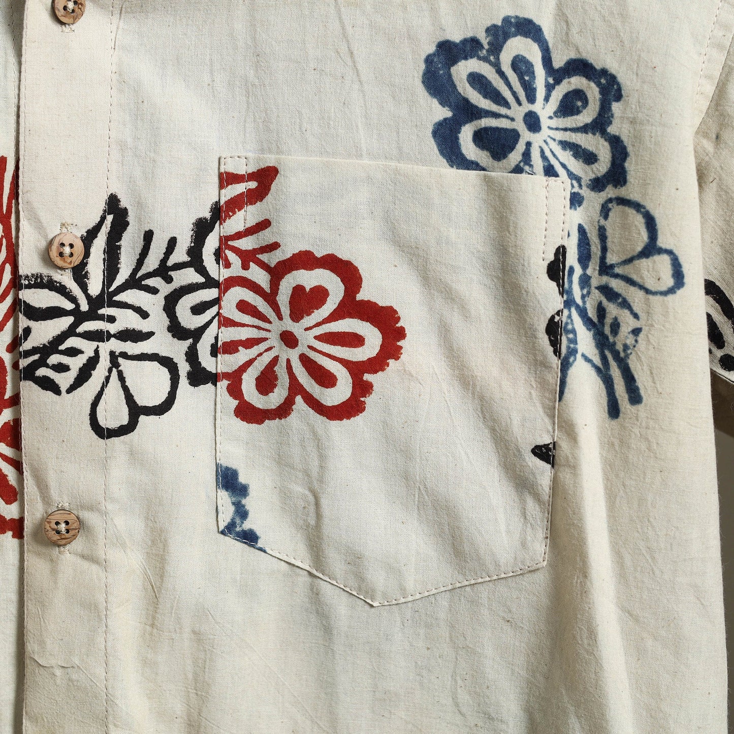 Beige Block Print Cotton Men Half Sleeve Ajrakh Shirt