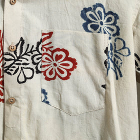 Beige Block Print Cotton Men Half Sleeve Ajrakh Shirt