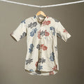 Beige Block Print Cotton Men Half Sleeve Ajrakh Shirt