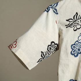 Beige Block Print Cotton Men Half Sleeve Ajrakh Shirt