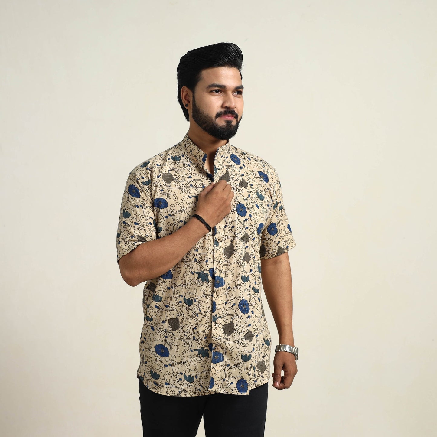 Buy Beige Cotton Men Kalamkari Print Shirt