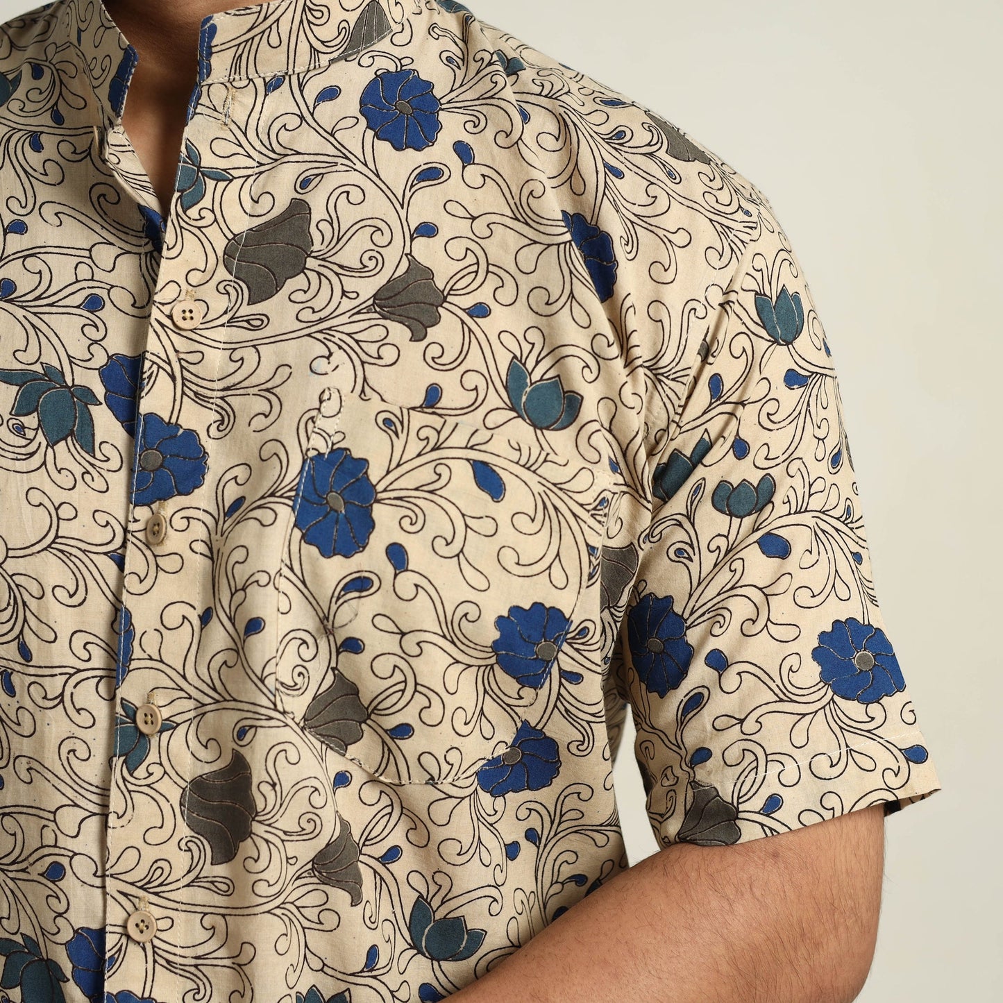 Buy Beige Cotton Men Kalamkari Print Shirt