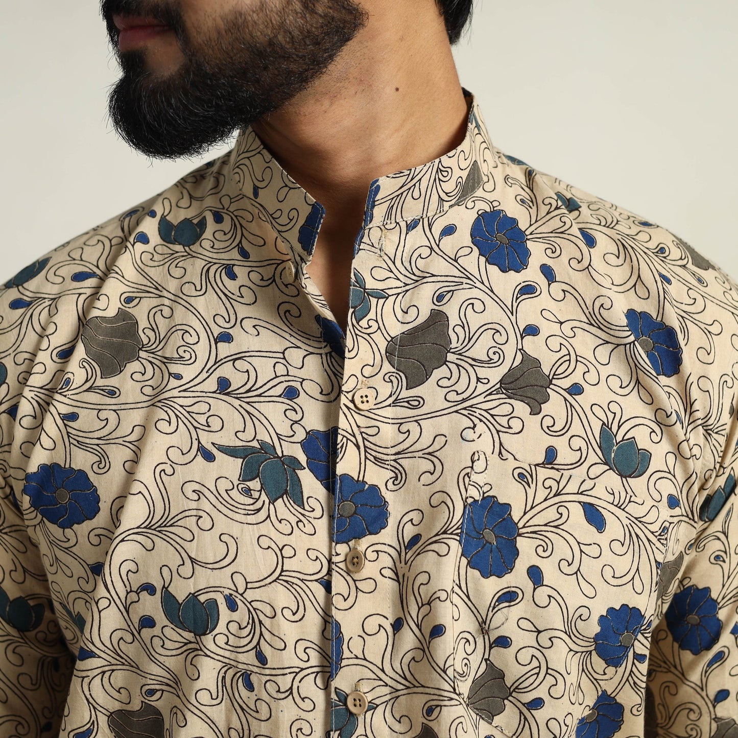 Buy Beige Cotton Men Kalamkari Print Shirt