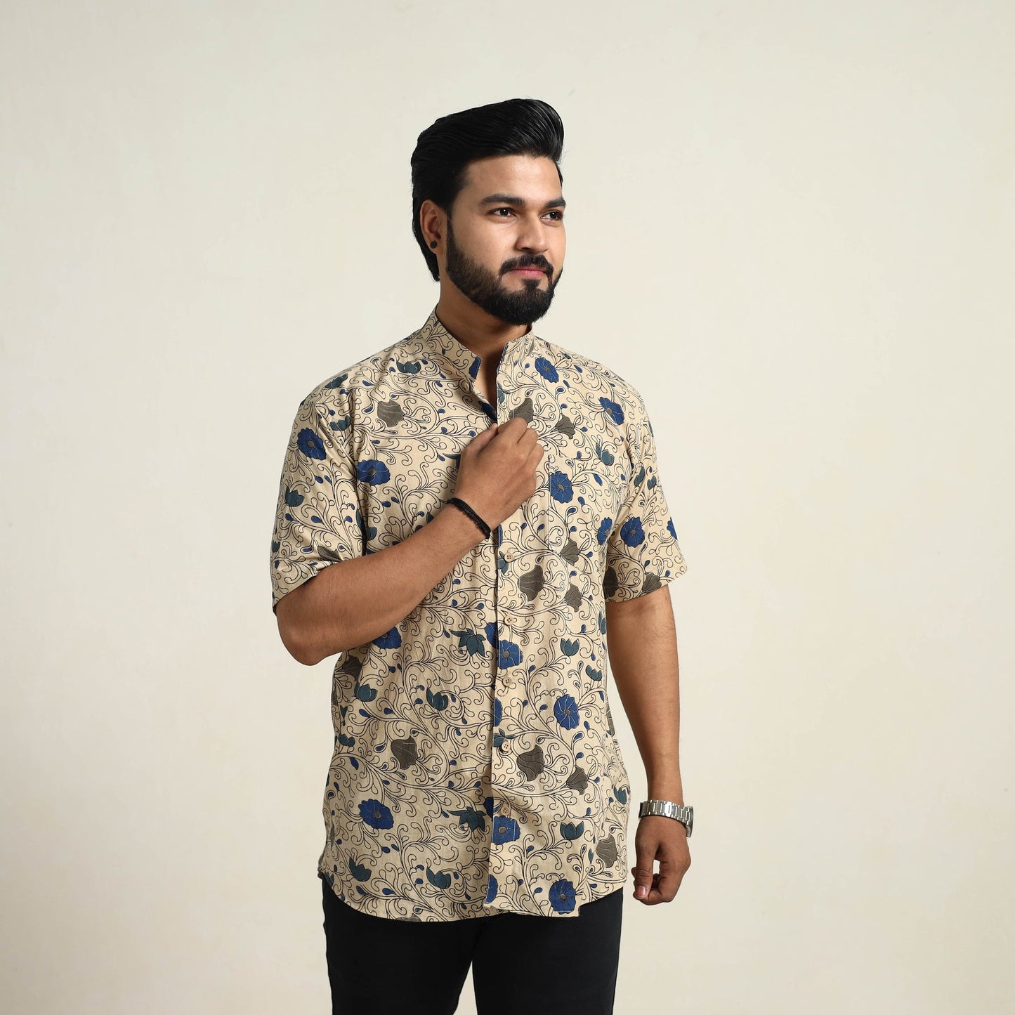 Buy Beige Cotton Men Kalamkari Print Shirt
