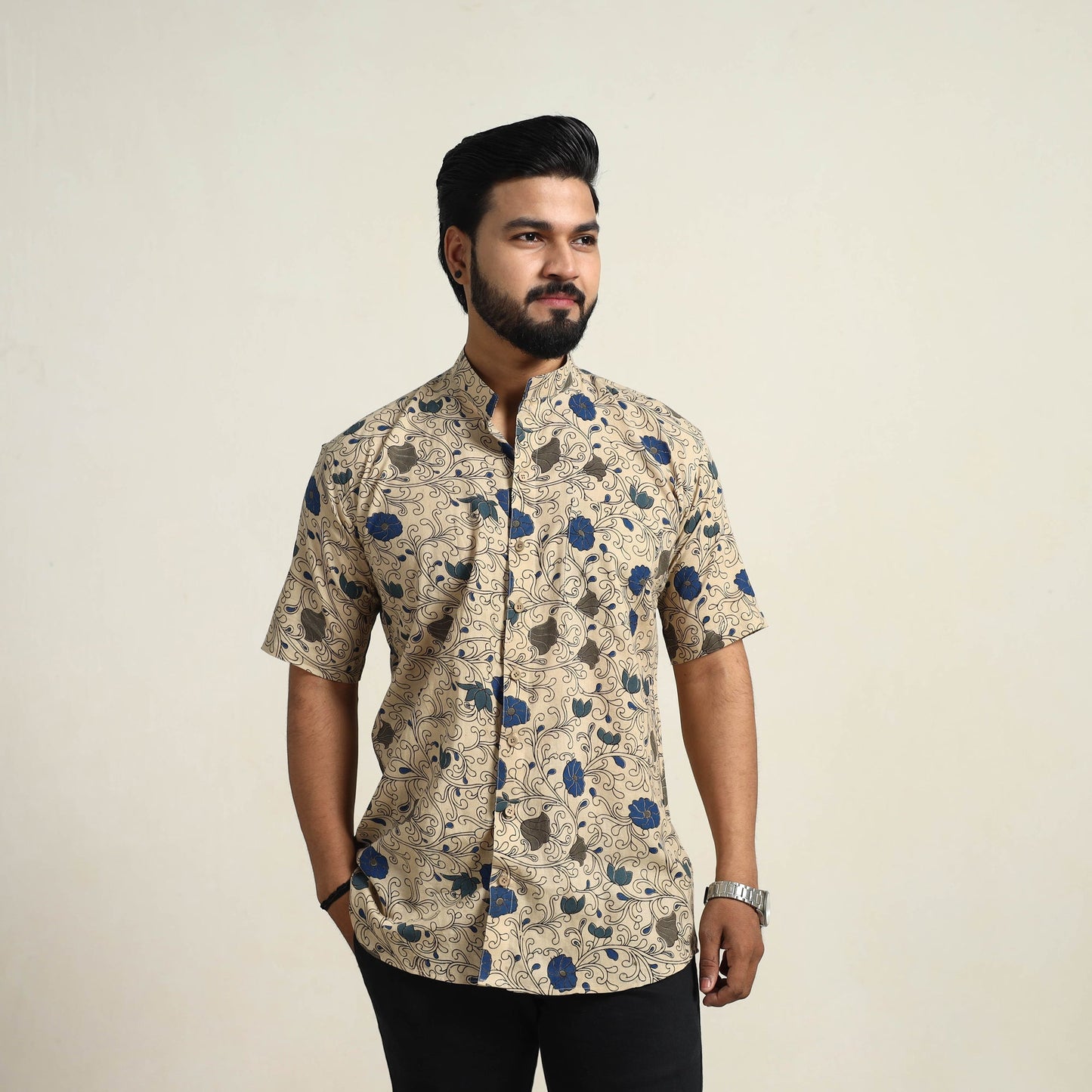 Buy Beige Cotton Men Kalamkari Print Shirt