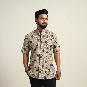 Buy Beige Cotton Men Kalamkari Print Shirt