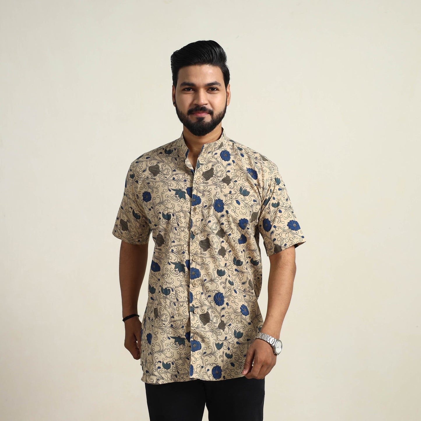 Buy Beige Cotton Men Kalamkari Print Shirt