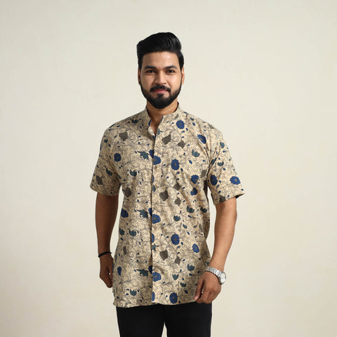 Buy Beige Cotton Men Kalamkari Print Shirt