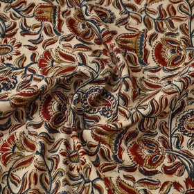  Beige Block Print Cotton Pedana Kalamkari Fabric