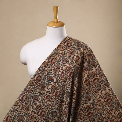  Beige Block Print Cotton Pedana Kalamkari Fabric