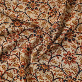  Beige Block Print Cotton Pedana Kalamkari Fabric