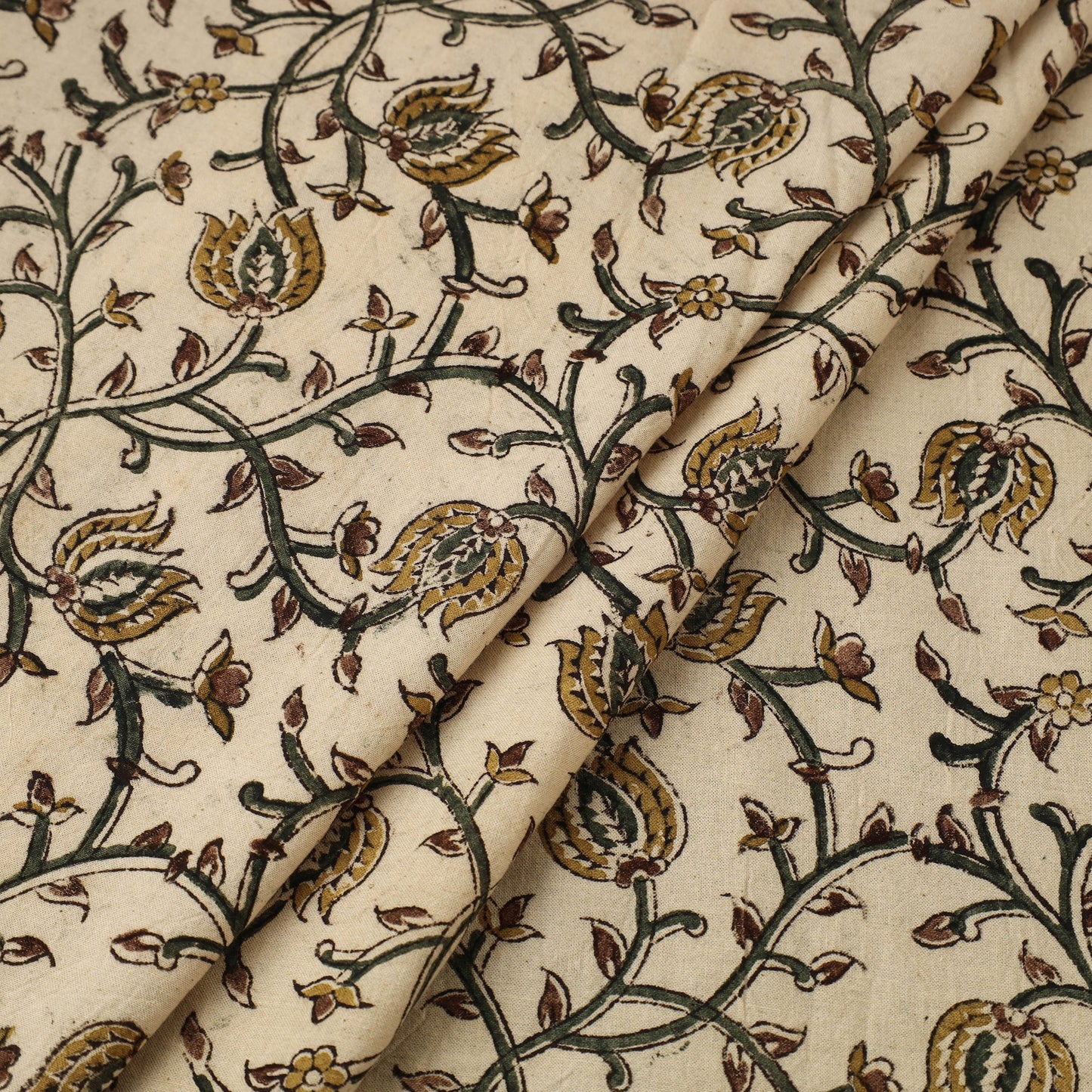  Beige Block Print Cotton Pedana Kalamkari Fabric