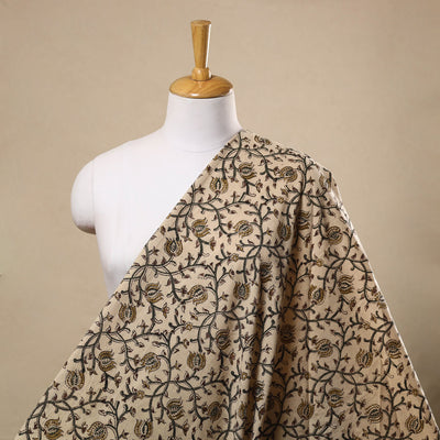  Beige Block Print Cotton Pedana Kalamkari Fabric