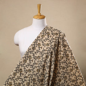  Beige Block Print Cotton Pedana Kalamkari Fabric