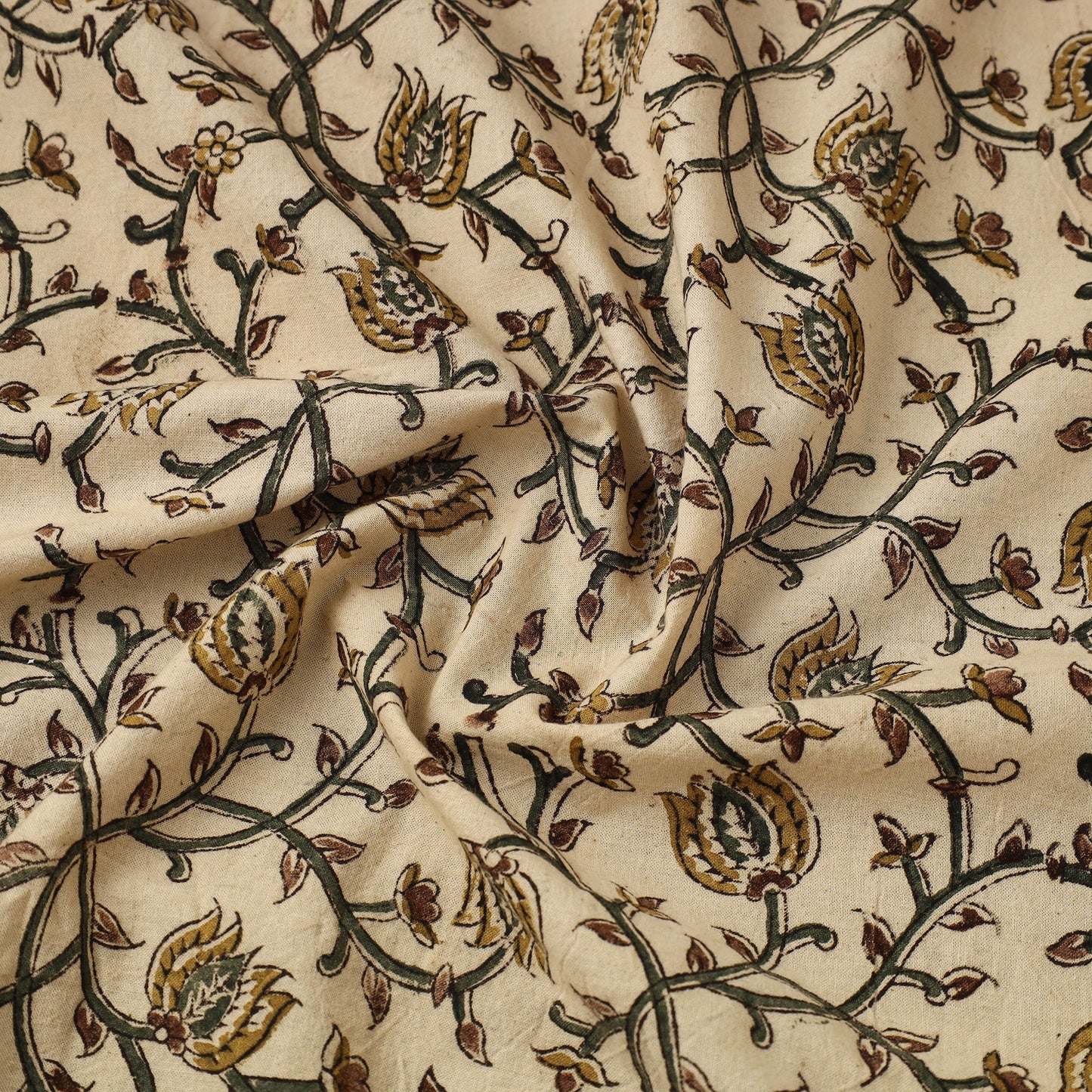  Beige Block Print Cotton Pedana Kalamkari Fabric