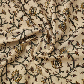  Beige Block Print Cotton Pedana Kalamkari Fabric