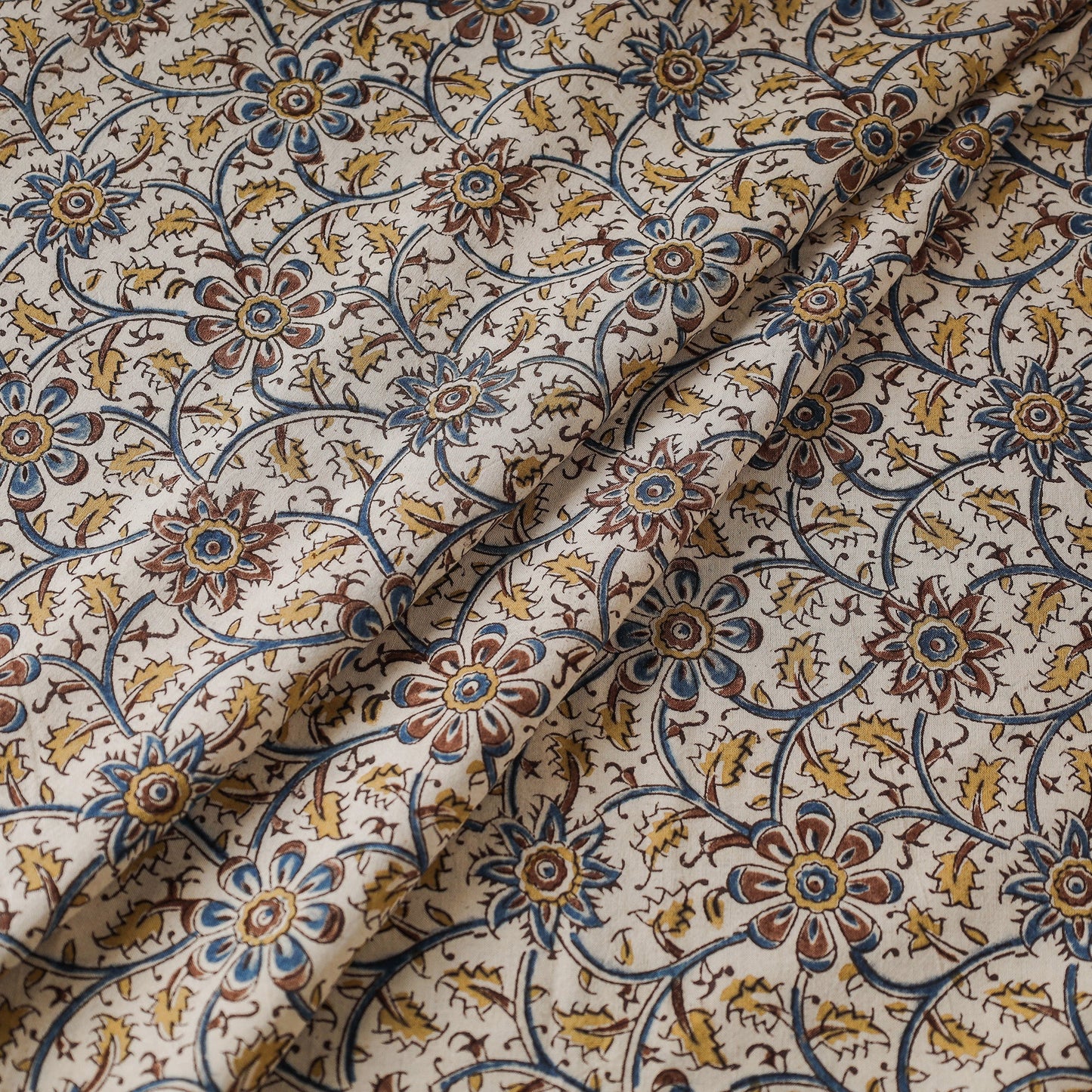 Buy Beige Block Print Cotton Pedana Kalamkari Fabric