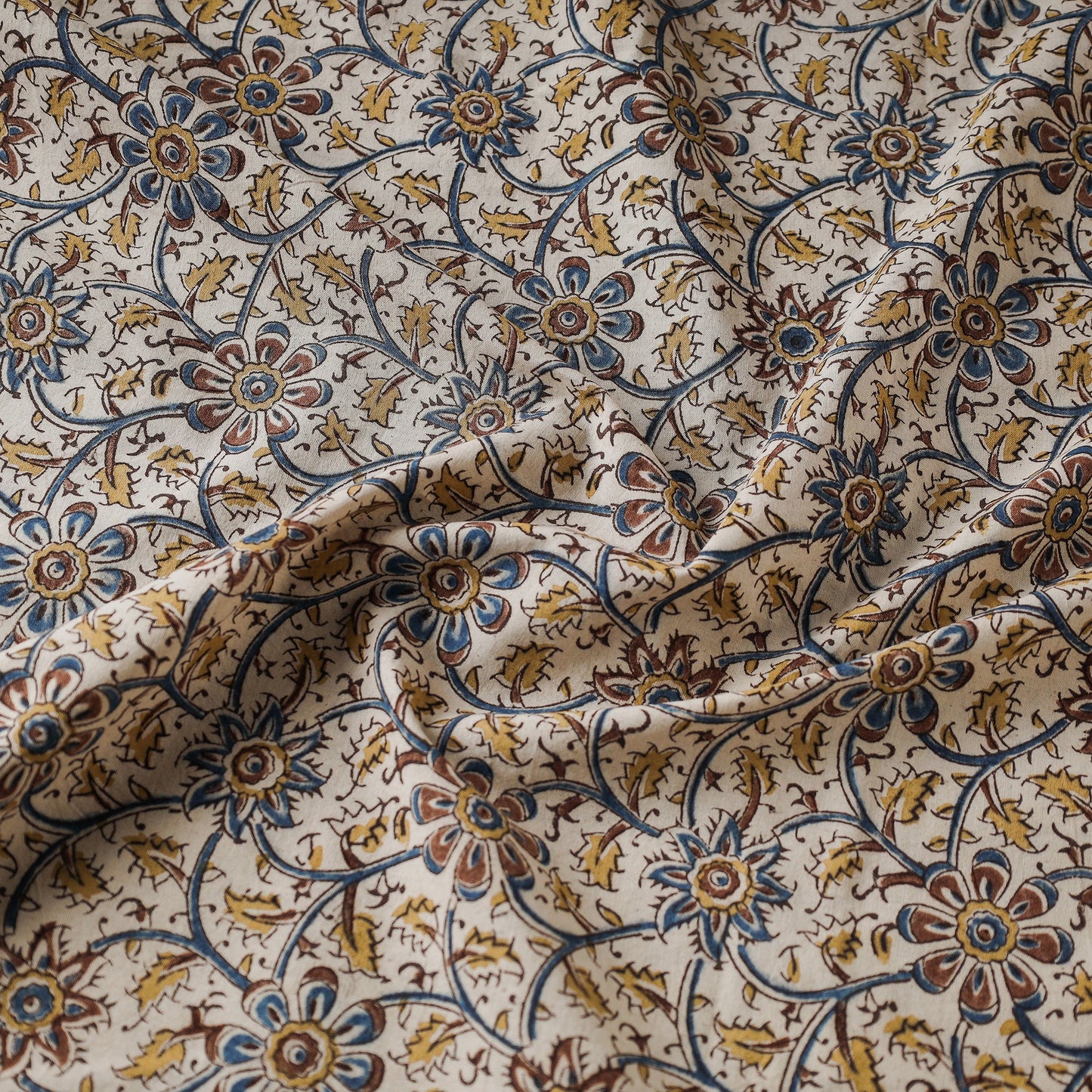 Buy Beige Block Print Cotton Pedana Kalamkari Fabric