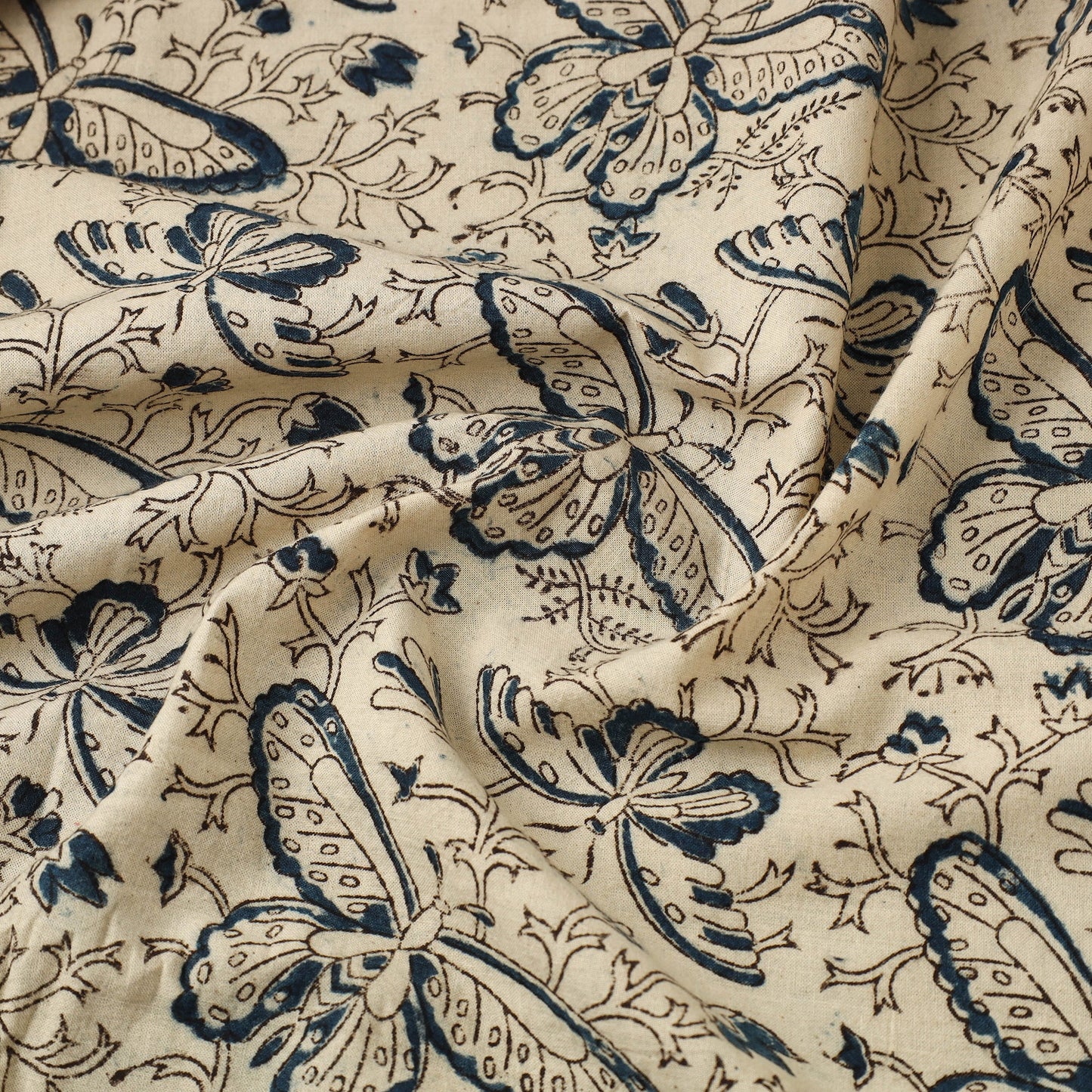  Beige Block Print Cotton Pedana Kalamkari Fabric