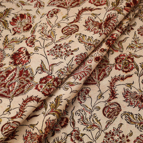  Beige Block Print Cotton Pedana Kalamkari Fabric