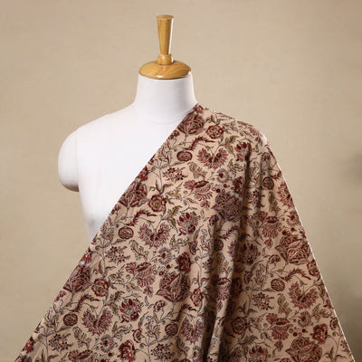  Beige Block Print Cotton Pedana Kalamkari Fabric
