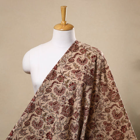  Beige Block Print Cotton Pedana Kalamkari Fabric
