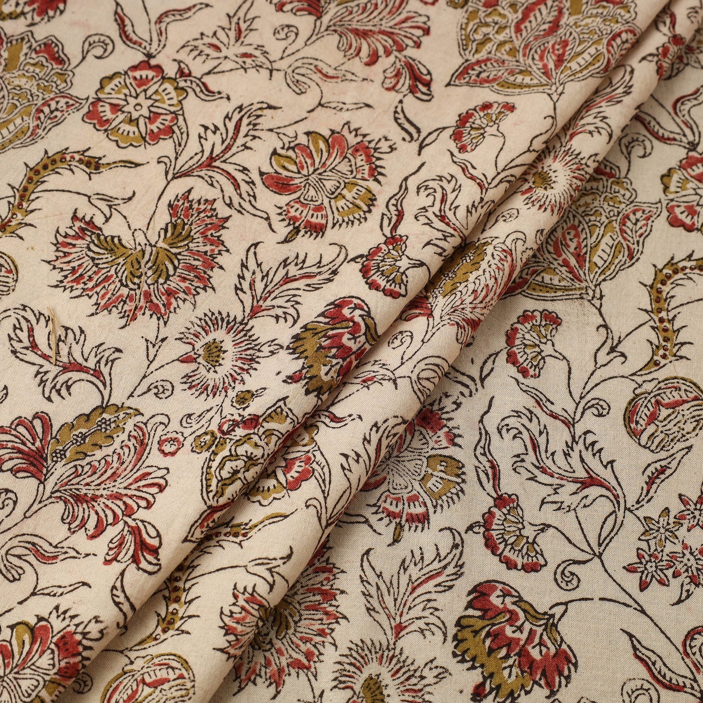  Beige Block Print Cotton Pedana Kalamkari Fabric