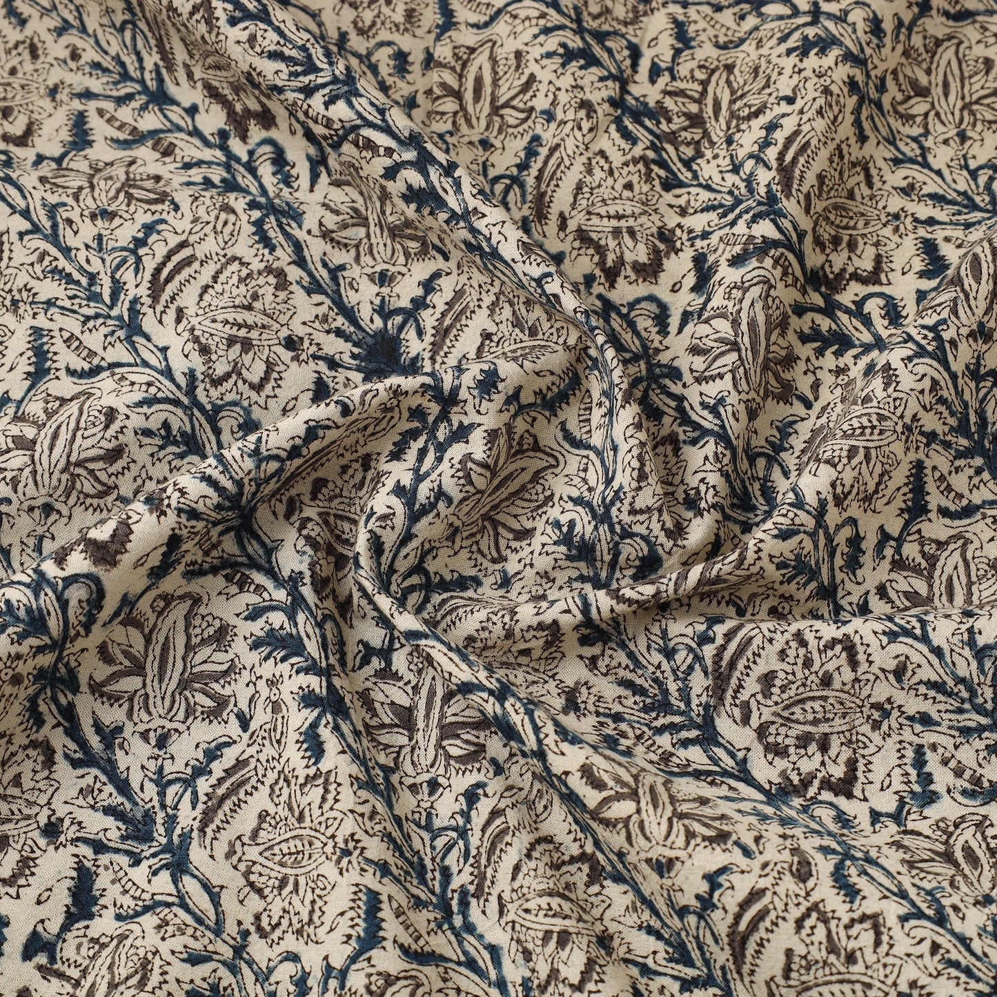  Beige Block Print Cotton Pedana Kalamkari Fabric