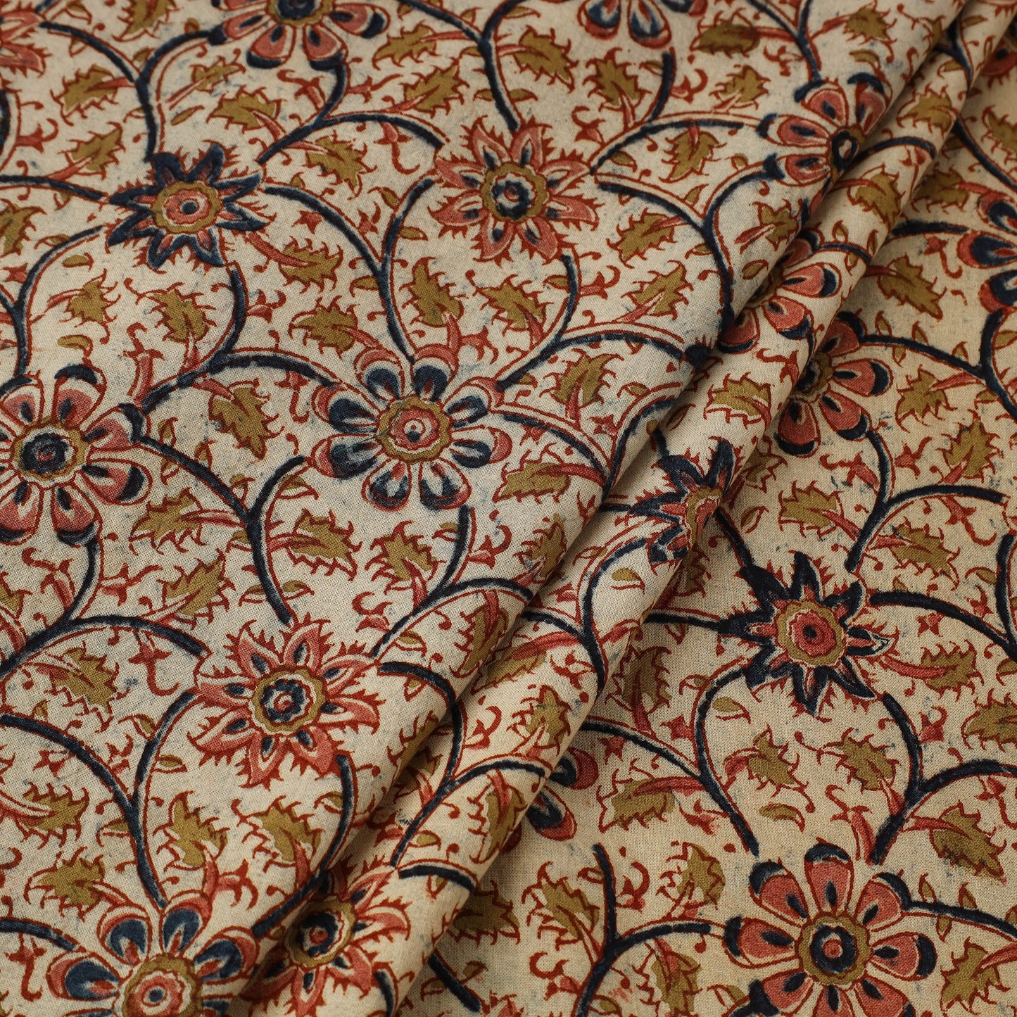 Buy Beige Block Print Cotton Pedana Kalamkari Fabric