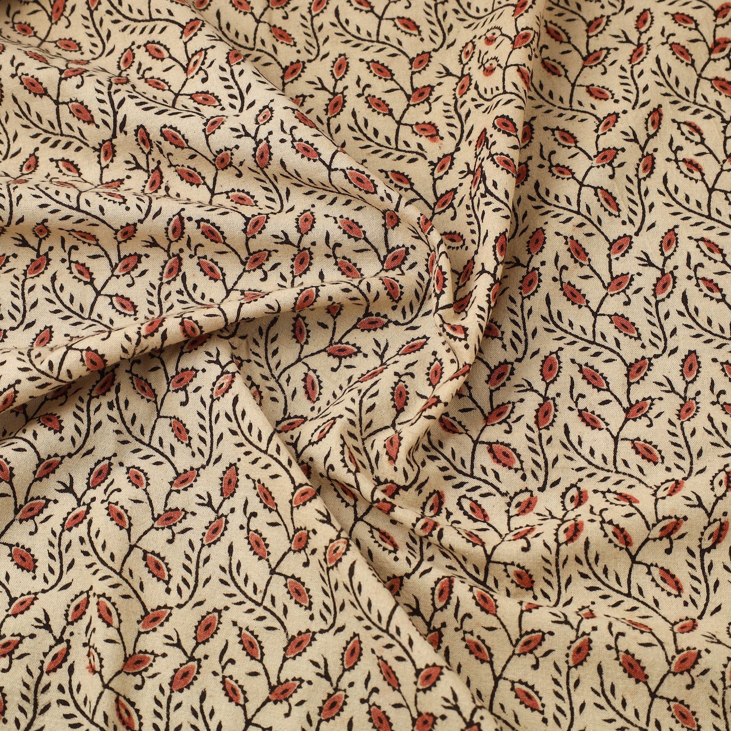  Beige Block Print Cotton Pedana Kalamkari Fabric