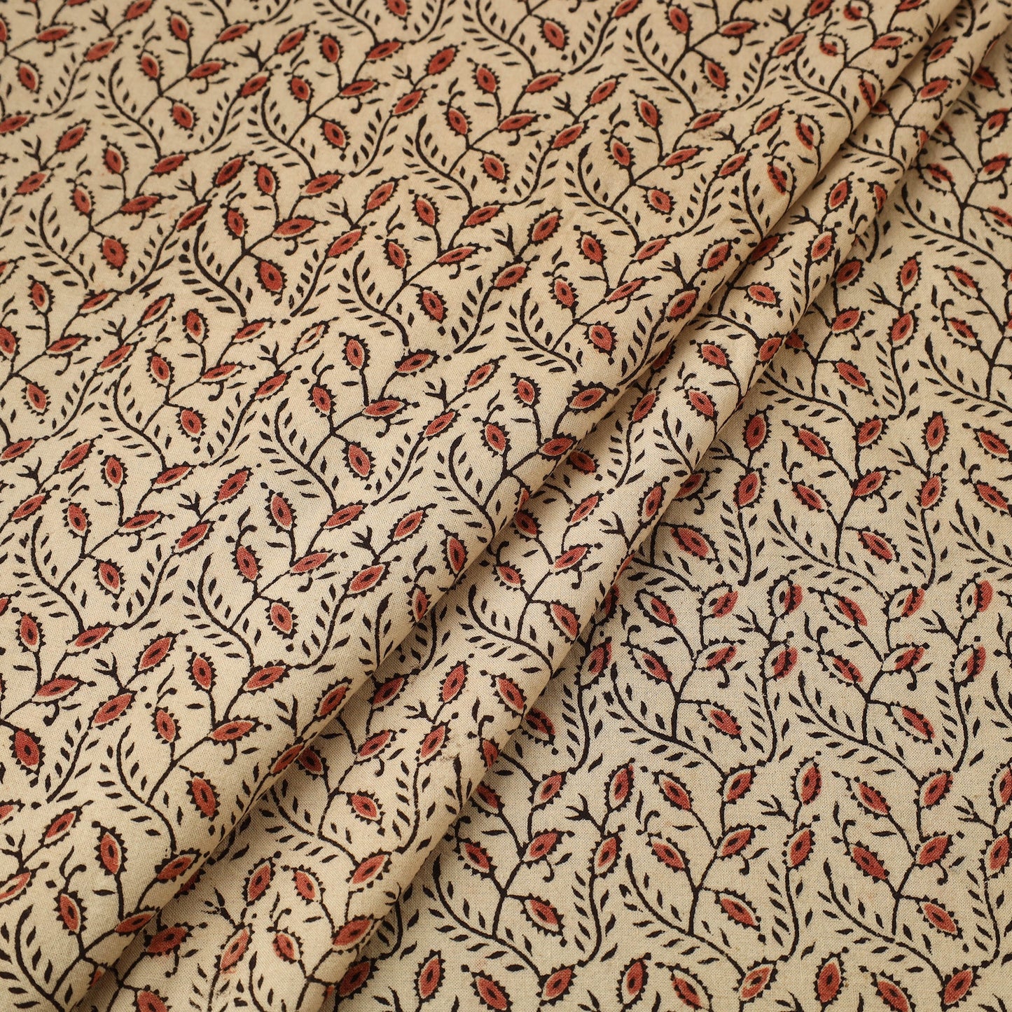  Beige Block Print Cotton Pedana Kalamkari Fabric