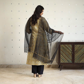 Beige Block Print Cotton Pedana Kalamkari Kurta Set (Set of 3)