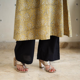 Beige Block Print Cotton Pedana Kalamkari Kurta Set (Set of 3)