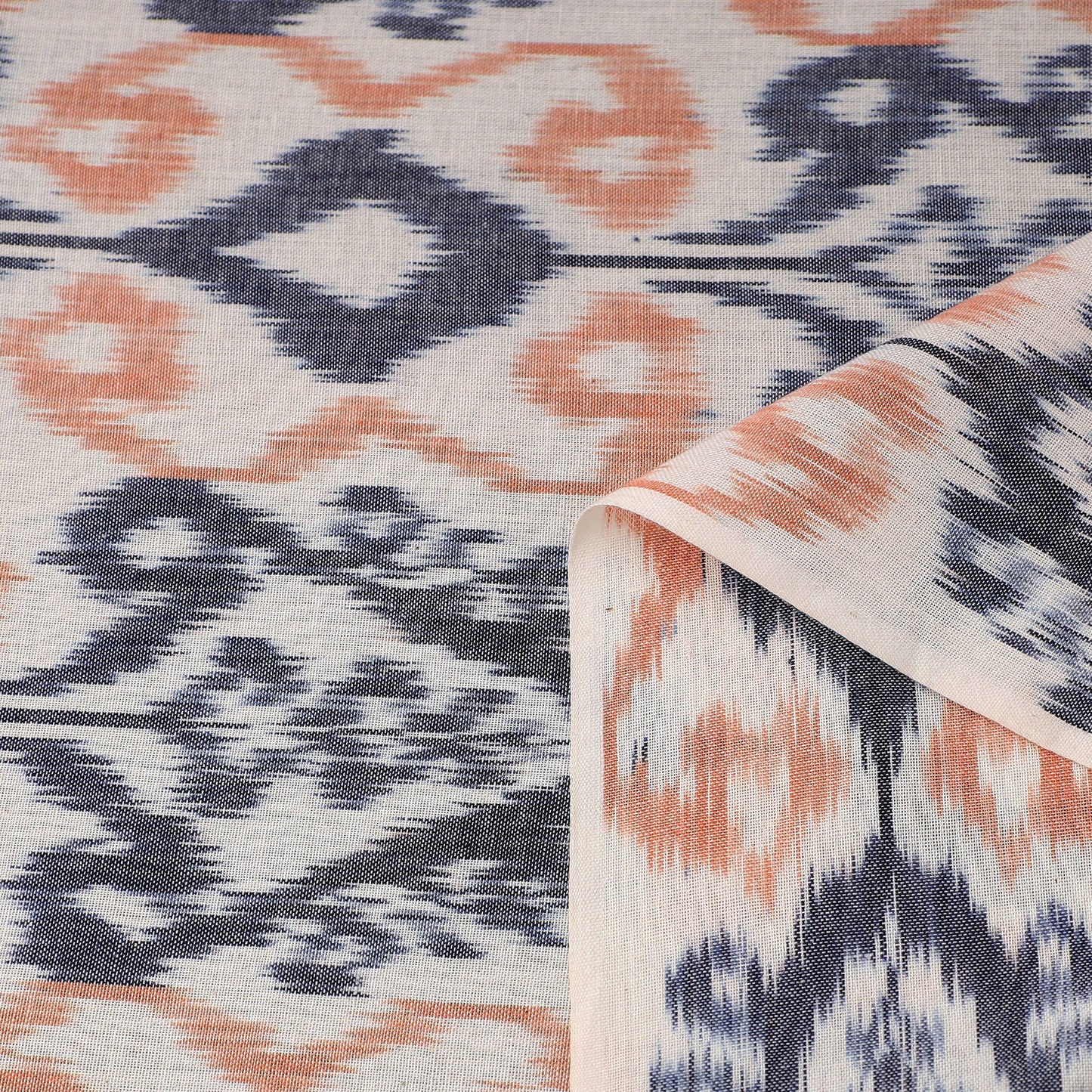 Beige Handloom Cotton Pochampally Central Asian Ikat Fabric