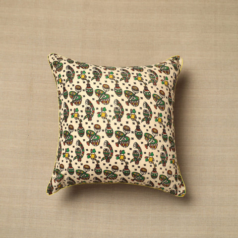 Beige - cotton printed kalamkari cushion cover (16 x 16 in)