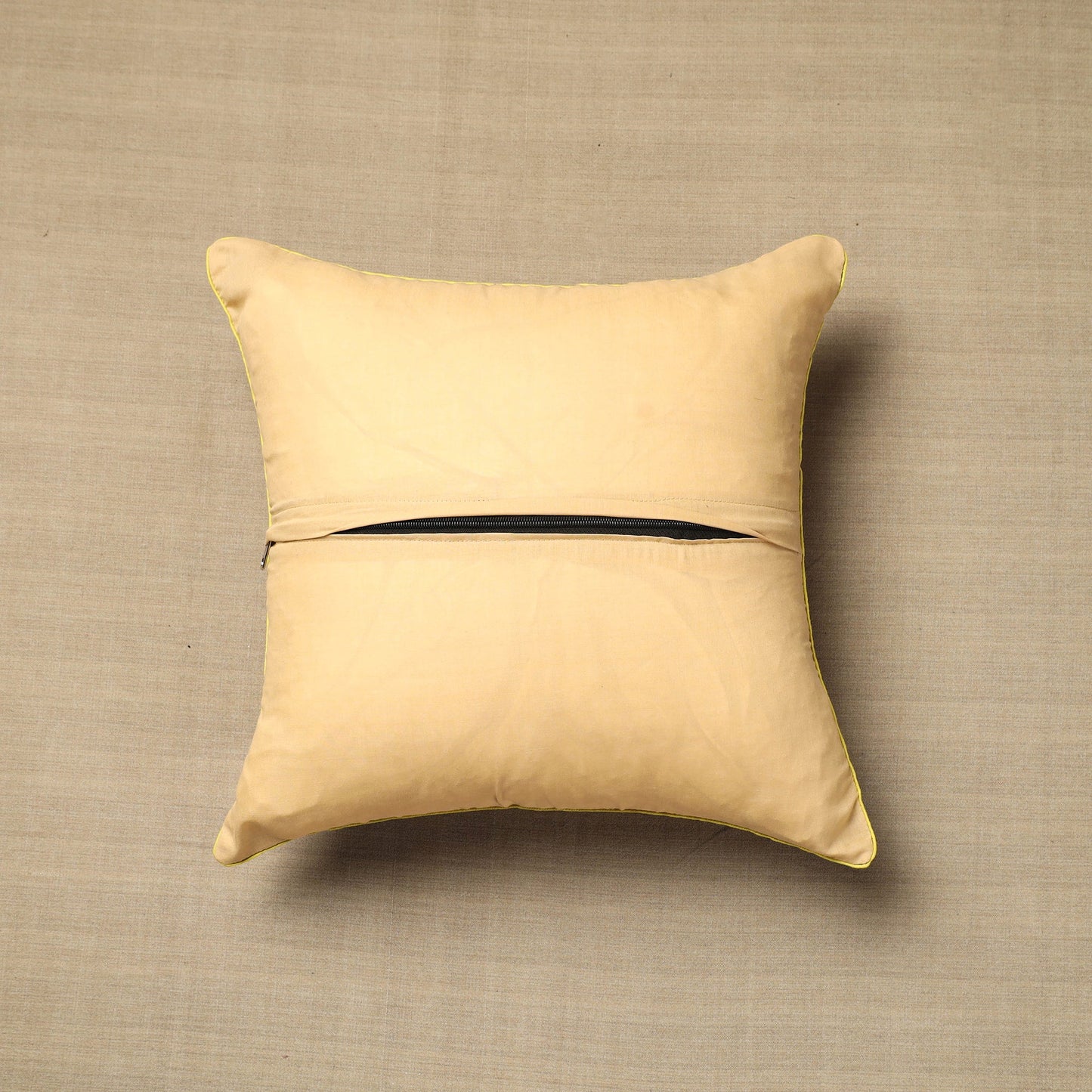 Beige - cotton printed kalamkari cushion cover (16 x 16 in)