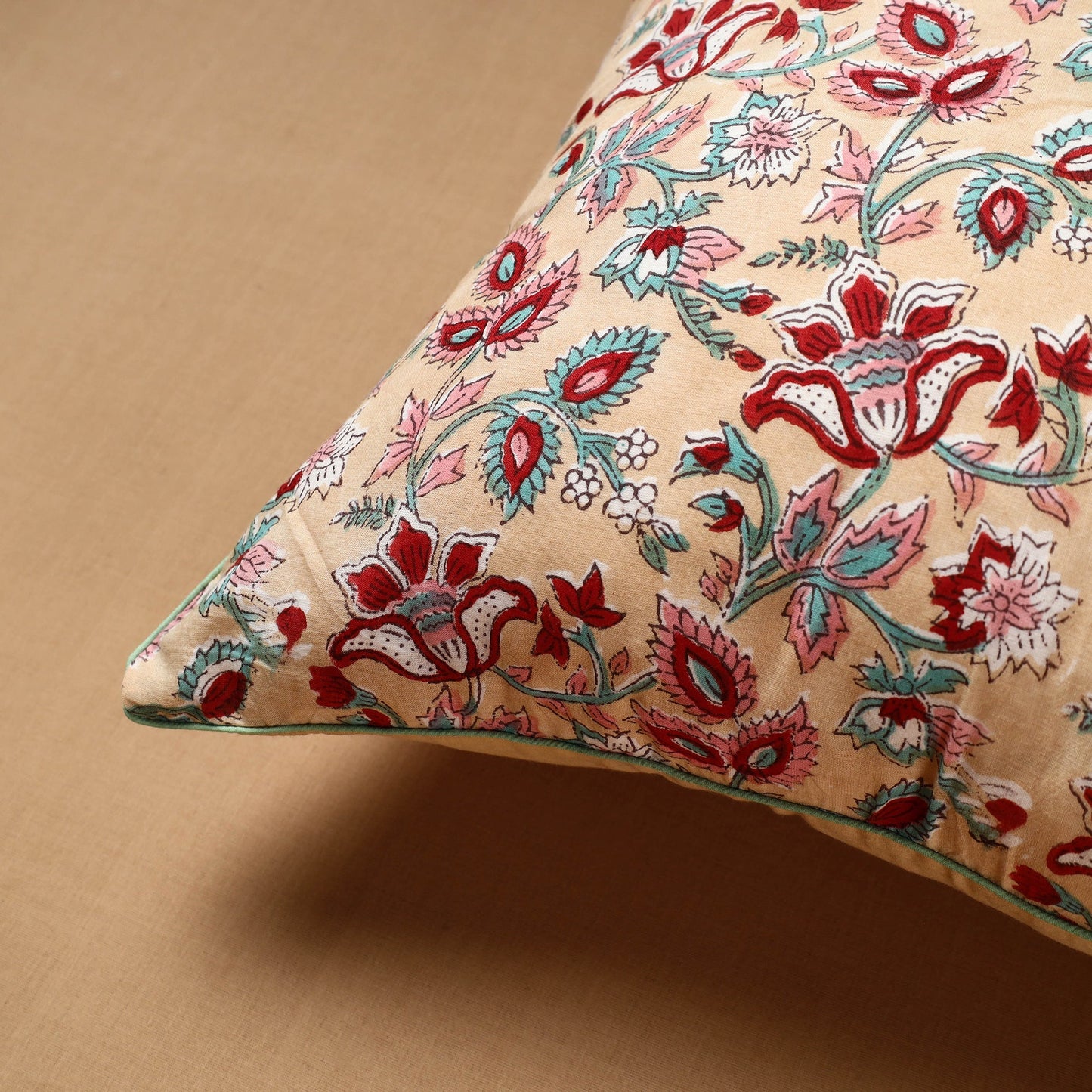 Buy Beige Block Print Cotton Sanganeri Cushion Cover