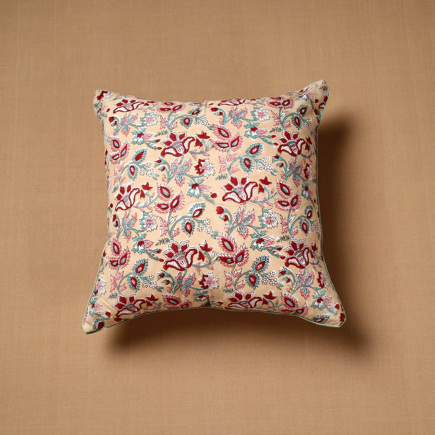 Buy Beige Block Print Cotton Sanganeri Cushion Cover